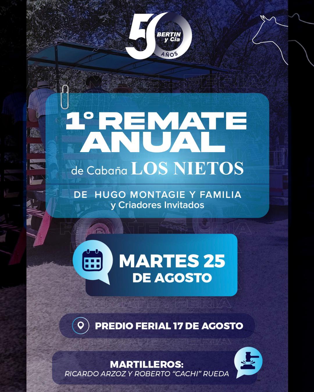 Afiche 1º Remate Anual – Cabaña Los Nietos · Martes 25 de agosto